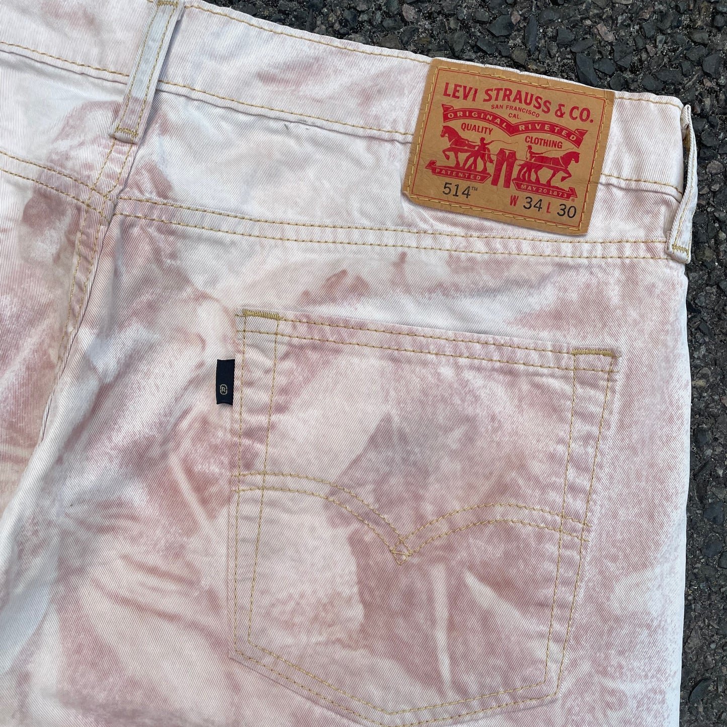 Custom Levi’s Bohemian Abstract Print Jeans – Light Washed Denim | 1 of 1 Reworked Art