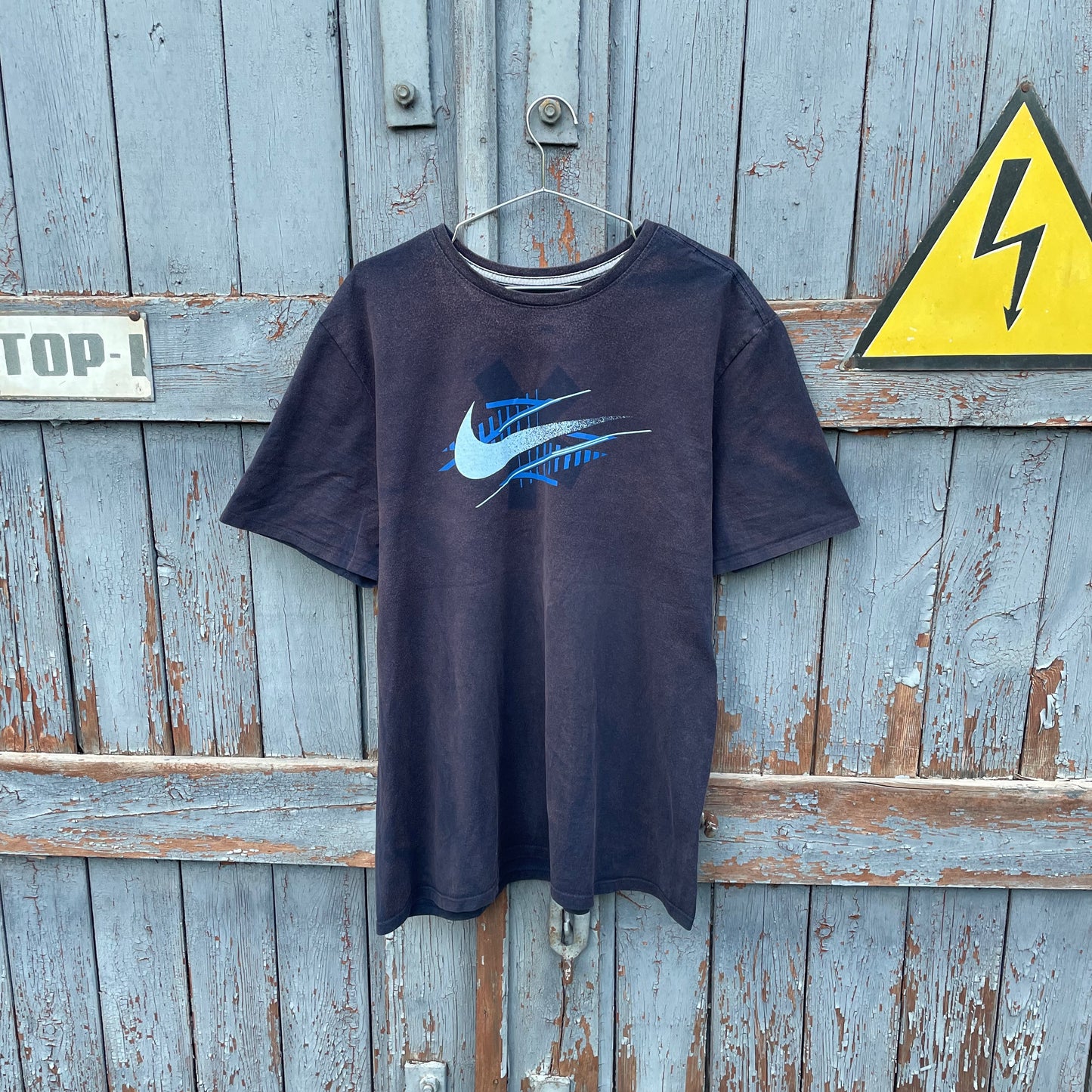 Custom Nike 'Opium' Graphic T-Shirt – Black with Blue/White Print | Reworked Vintage