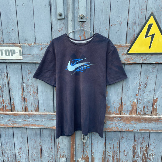 Custom Nike 'Opium' Graphic T-Shirt – Black with Blue/White Print | Reworked Vintage