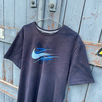 Custom Nike 'Opium' Graphic T-Shirt – Black with Blue/White Print | Reworked Vintage