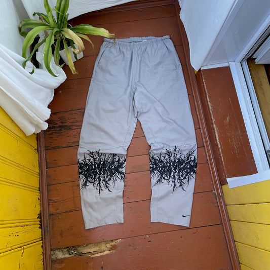 Custom Nike Tech Pants – Black Grunge Root Print | Vintage Streetwear 1 of 1