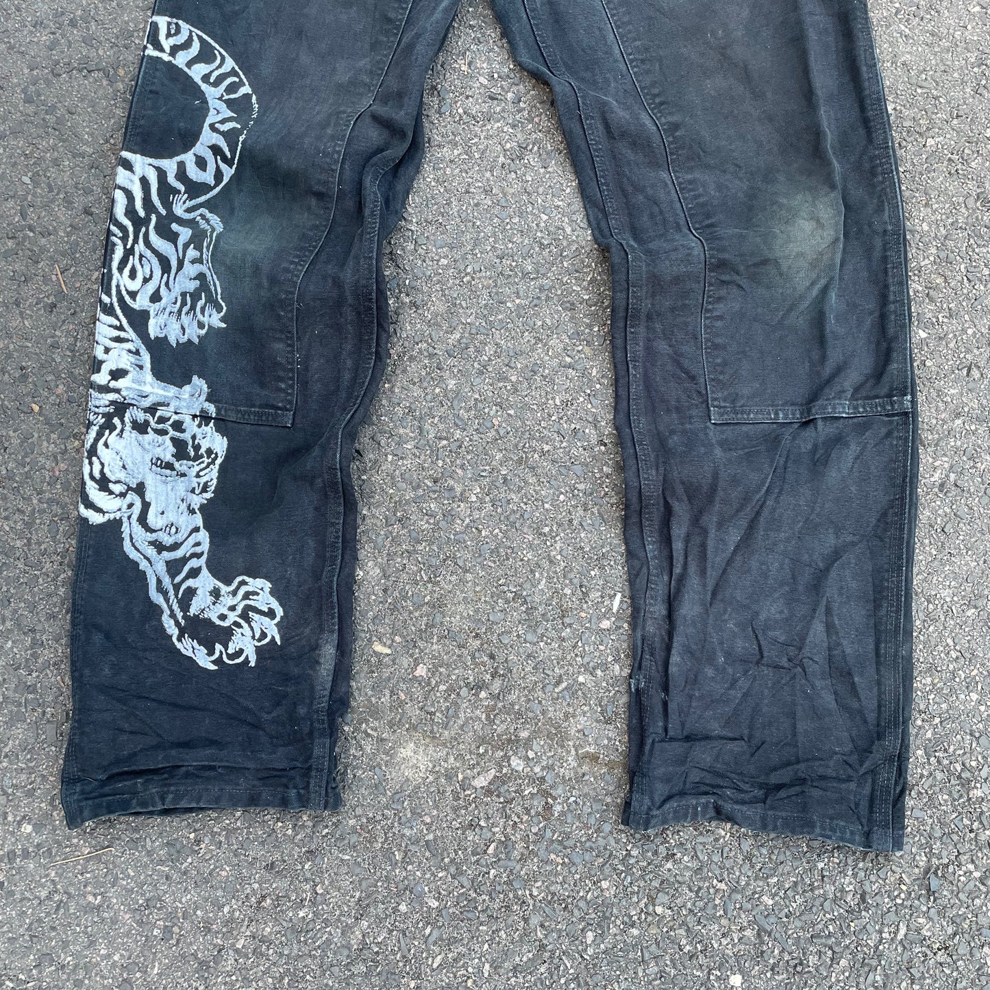 Custom Carhartt Tiger Print Work Pants – Black with White Artwork | 1 of 1 Reworked