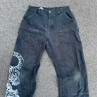 Custom Carhartt Tiger Print Work Pants – Black with White Artwork | 1 of 1 Reworked