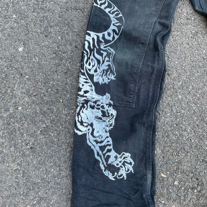 Custom Carhartt Tiger Print Work Pants – Black with White Artwork | 1 of 1 Reworked