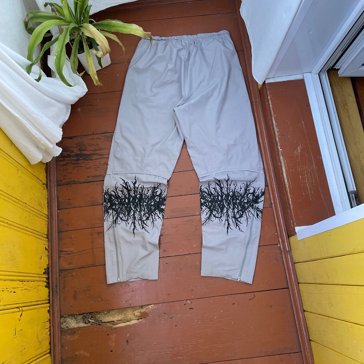 Custom Nike Tech Pants – Black Grunge Root Print | Vintage Streetwear 1 of 1