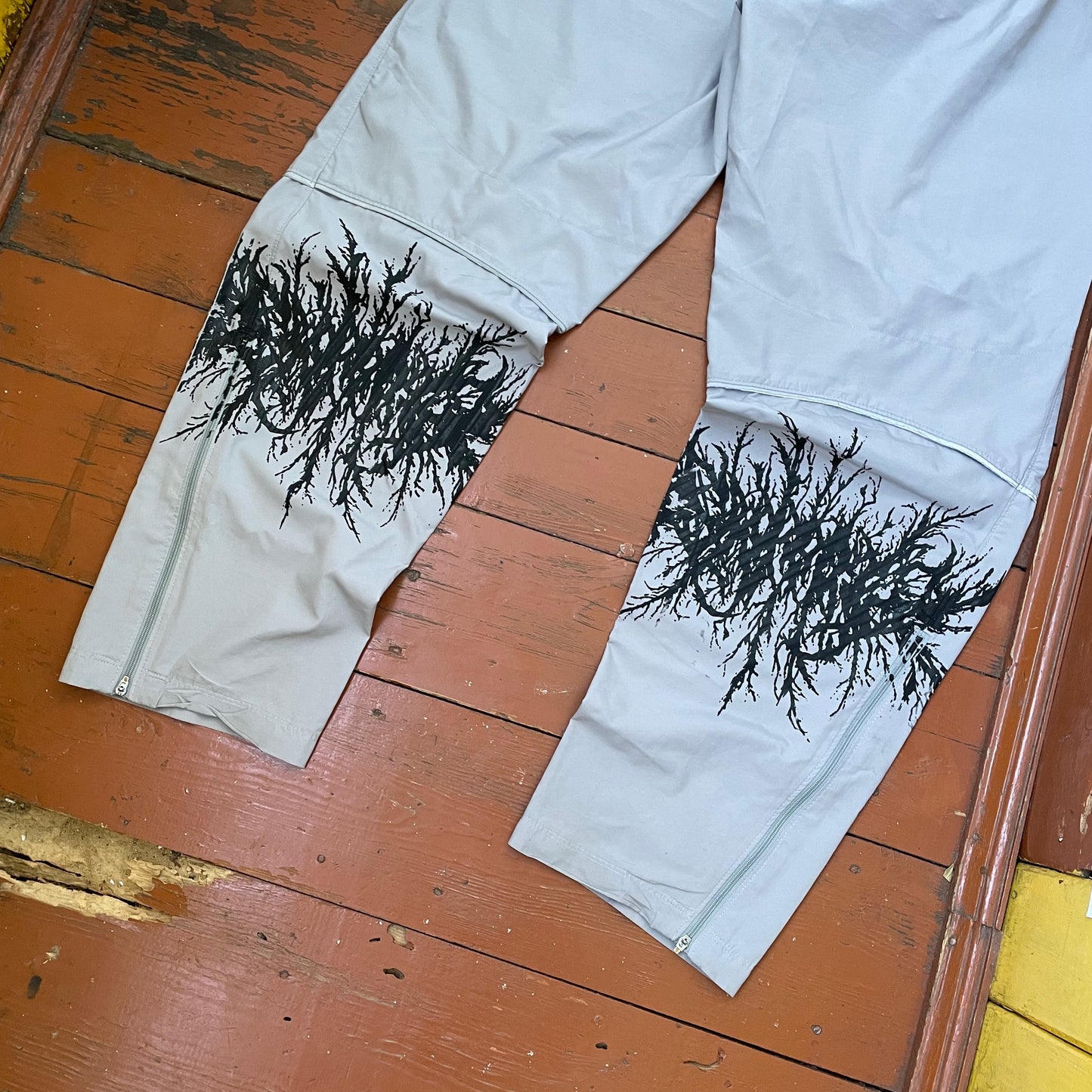 Custom Nike Tech Pants – Black Grunge Root Print | Vintage Streetwear 1 of 1