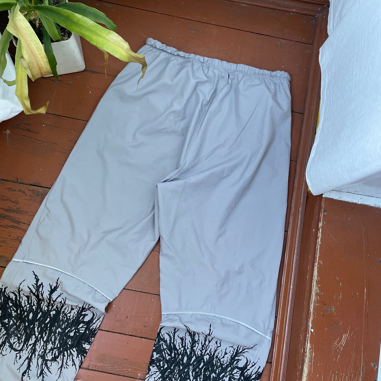 Custom Nike Tech Pants – Black Grunge Root Print | Vintage Streetwear 1 of 1