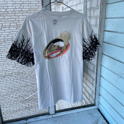 Custom Y2K Graphic Tee – White Oversized with Root Sleeve Print | Vintage Streetwear 1 of 1