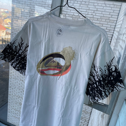 Custom Y2K Graphic Tee – White Oversized with Root Sleeve Print | Vintage Streetwear 1 of 1