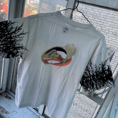 Custom Y2K Graphic Tee – White Oversized with Root Sleeve Print | Vintage Streetwear 1 of 1