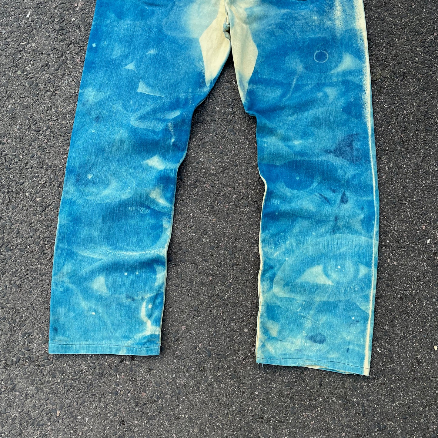 Custom Levi’s Blue Eye Print Jeans – Abstract Bleached Denim 1 of 1 Reworked Art