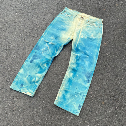 Custom Levi’s Blue Eye Print Jeans – Abstract Bleached Denim 1 of 1 Reworked Art