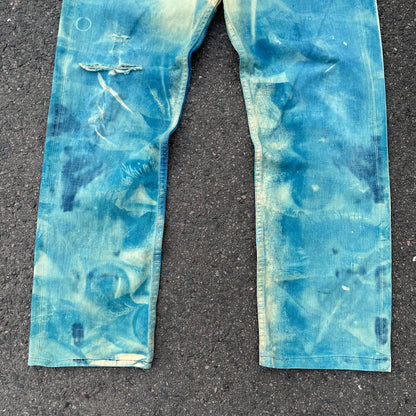 Custom Levi’s Blue Eye Print Jeans – Abstract Bleached Denim 1 of 1 Reworked Art