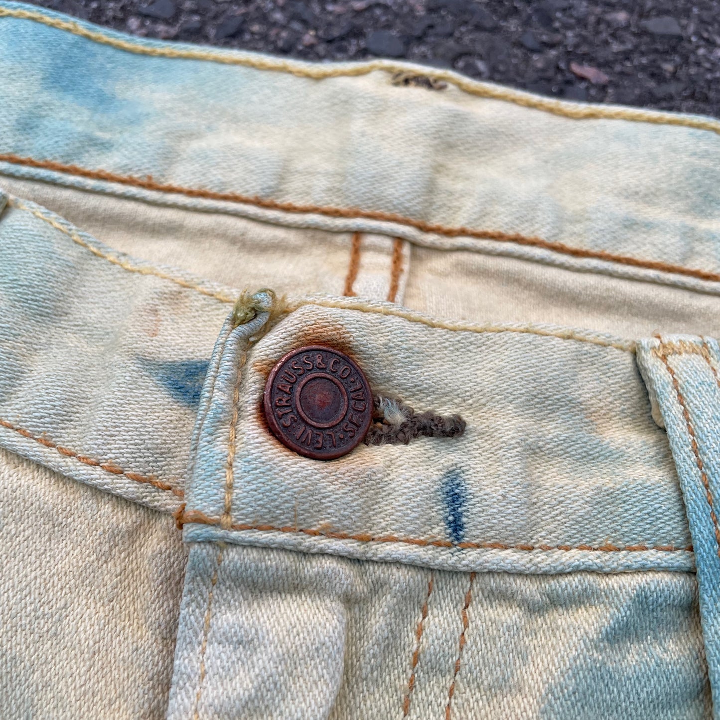 Custom Levi’s Blue Eye Print Jeans – Abstract Bleached Denim 1 of 1 Reworked Art