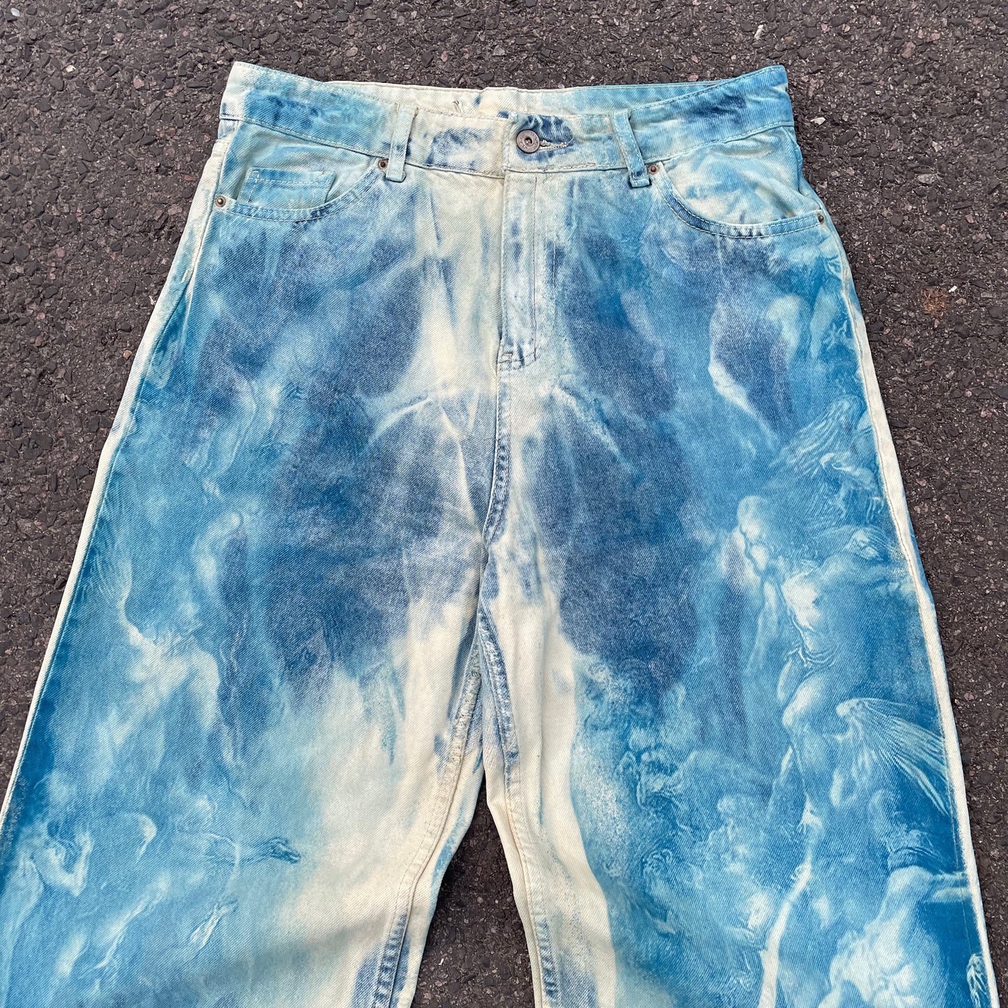 Custom Blue Cloud Dye Jeans – Unique Hand-Dyed Denim | 1 of 1 Art Piece