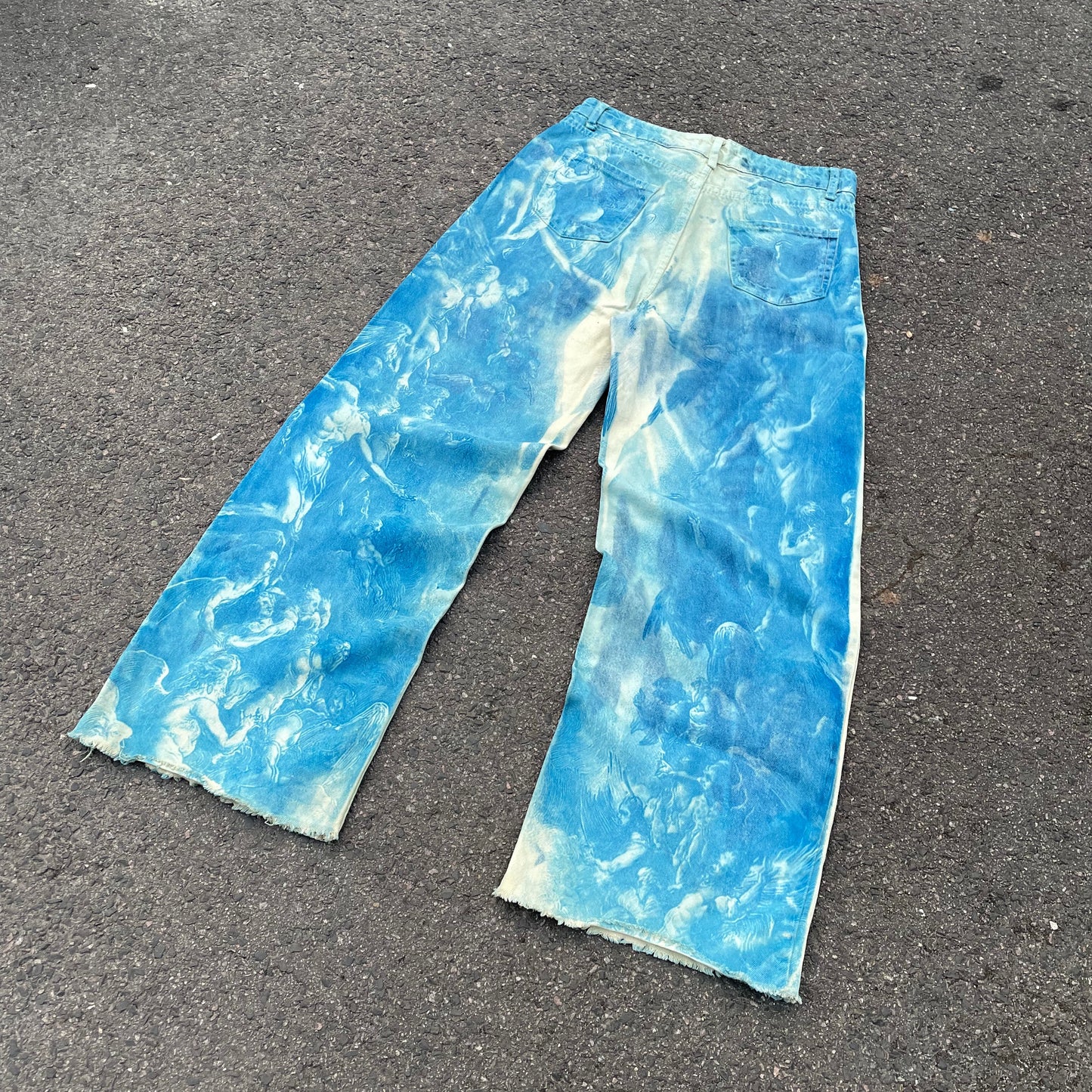 Custom Blue Cloud Dye Jeans – Unique Hand-Dyed Denim | 1 of 1 Art Piece