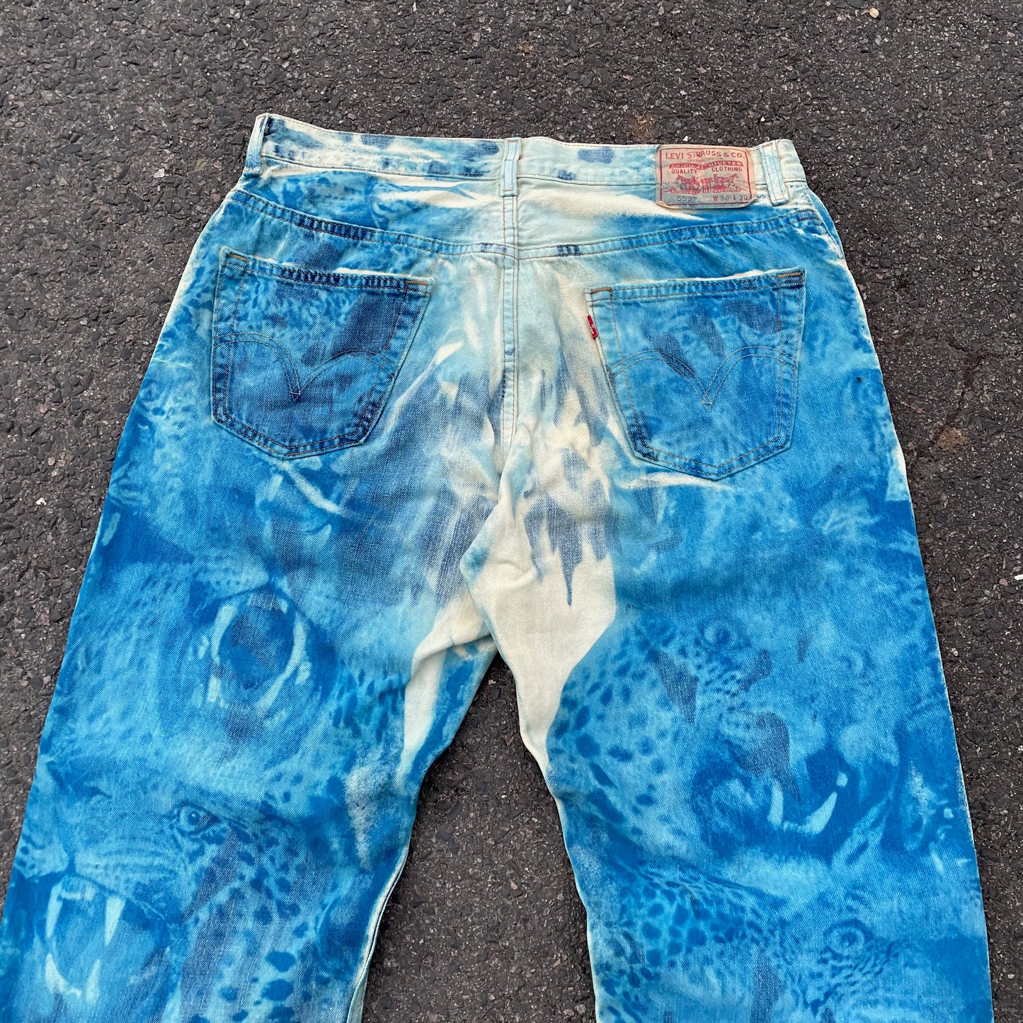 Custom Levi’s Blue Animal Print Jeans – Bleach Patterned Denim | 1 of 1 Vintage Art
