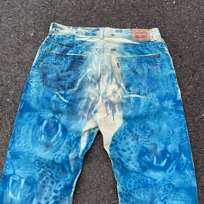 Custom Levi’s Blue Animal Print Jeans – Bleach Patterned Denim | 1 of 1 Vintage Art