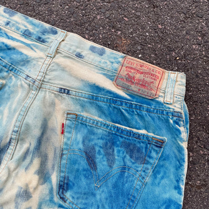 Custom Levi’s Blue Animal Print Jeans – Bleach Patterned Denim | 1 of 1 Vintage Art