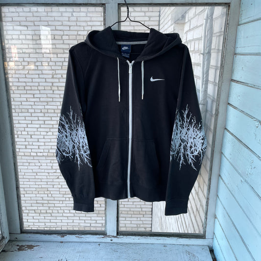 Custom Nike Zip Hoodie – Black with White Sleeve Print | Vintage Grunge 1 of 1