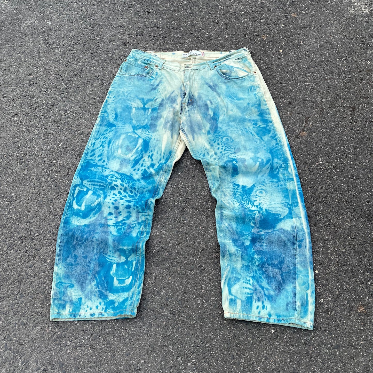 Custom Levi’s Blue Animal Print Jeans – Bleach Patterned Denim | 1 of 1 Vintage Art