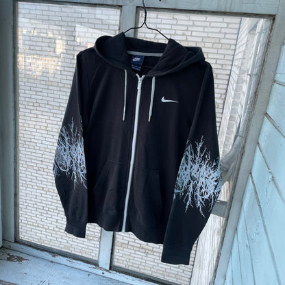 Custom Nike Zip Hoodie – Black with White Sleeve Print | Vintage Grunge 1 of 1