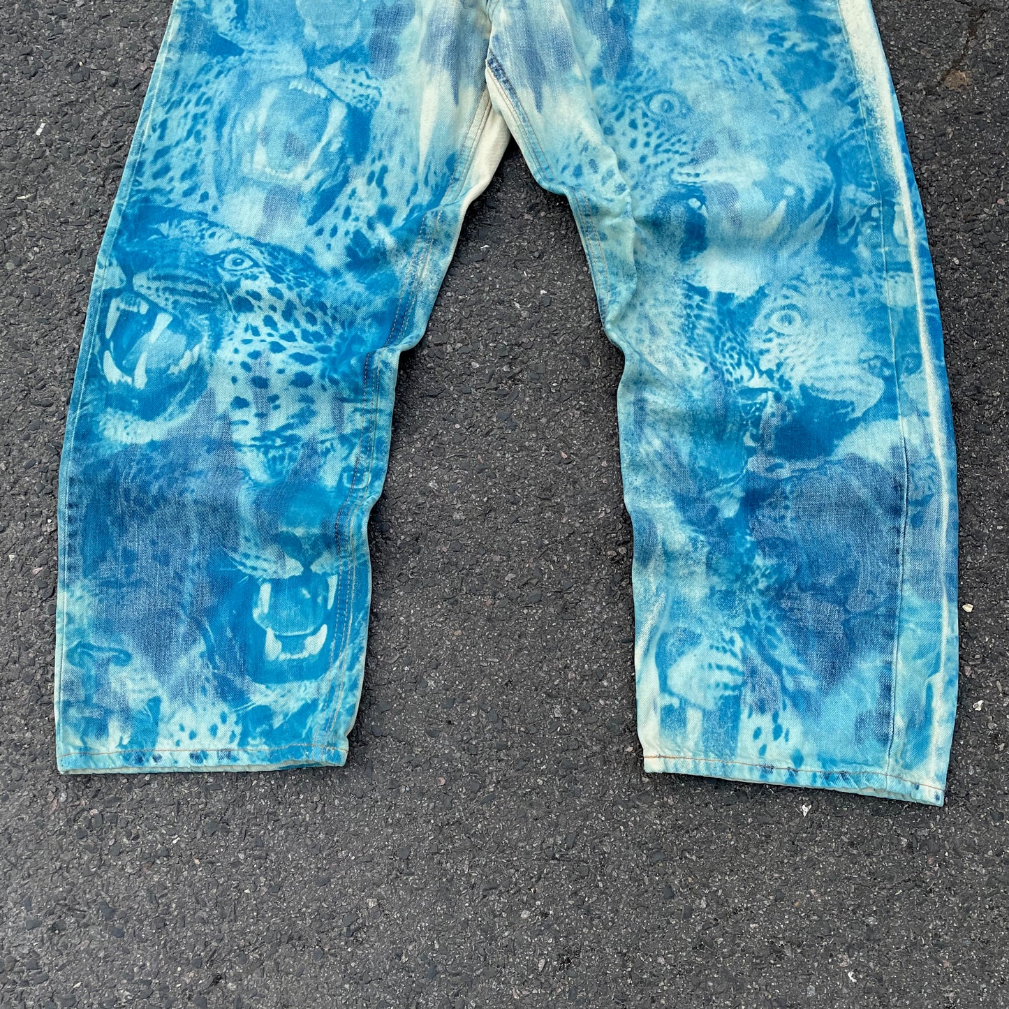 Custom Levi’s Blue Animal Print Jeans – Bleach Patterned Denim | 1 of 1 Vintage Art