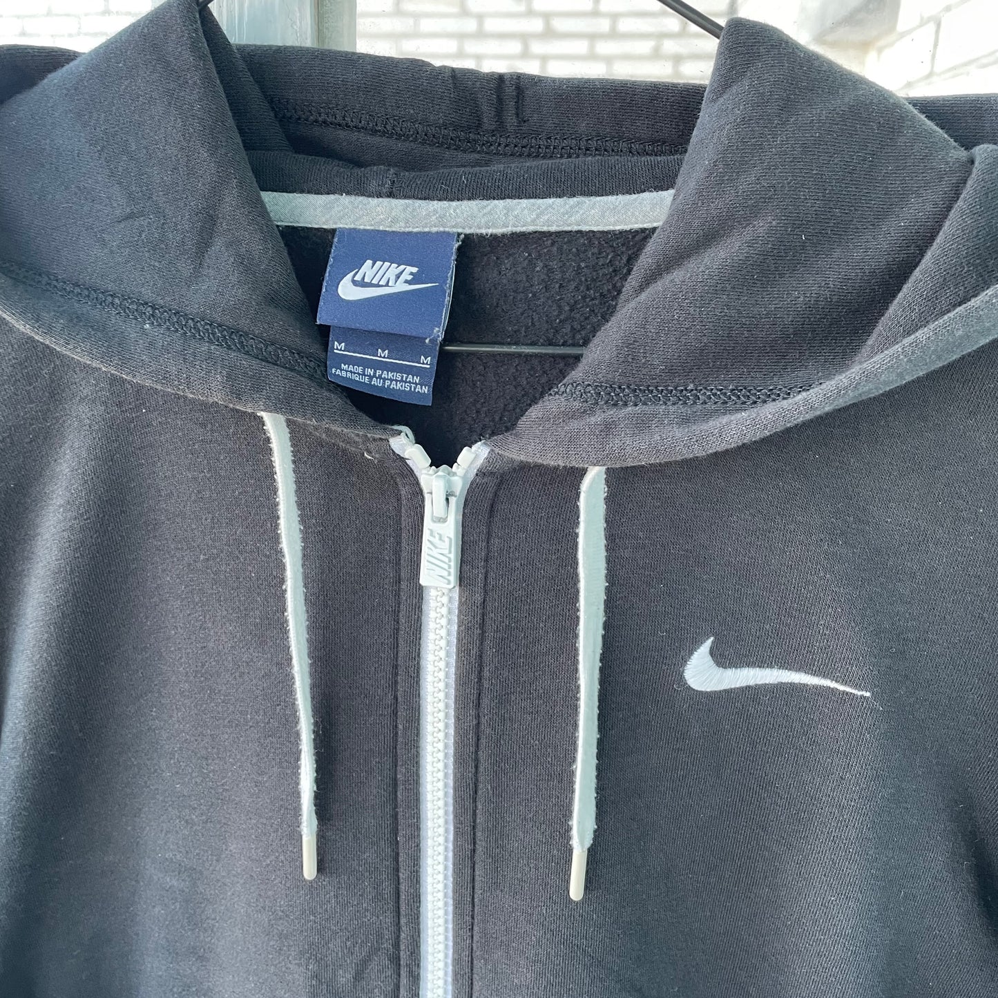 Custom Nike Zip Hoodie – Black with White Sleeve Print | Vintage Grunge 1 of 1