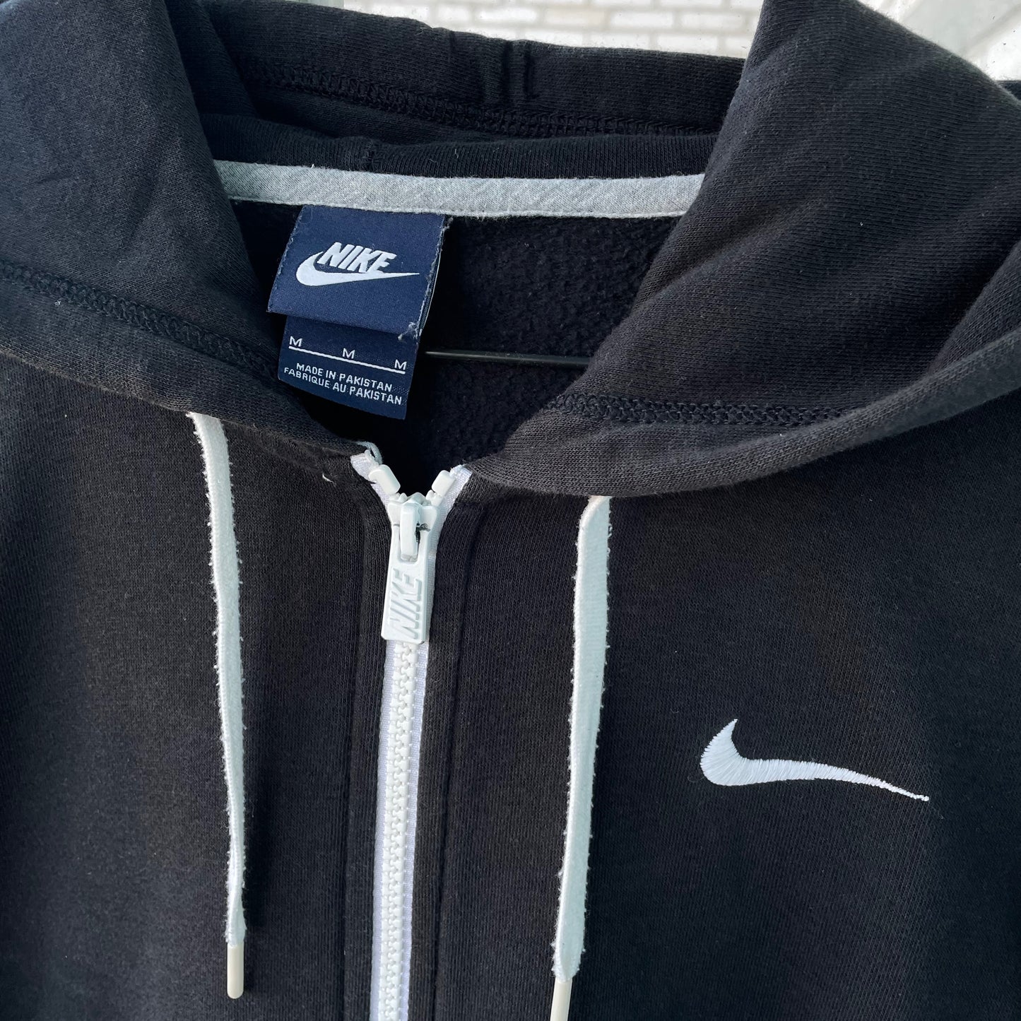 Custom Nike Zip Hoodie – Black with White Sleeve Print | Vintage Grunge 1 of 1
