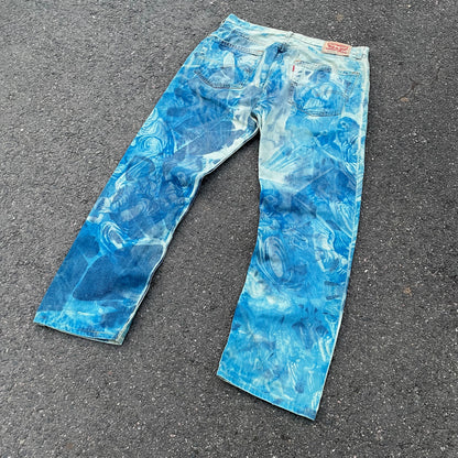 Custom Levi’s Cloudwash Jeans – Blue Tie-Dye Pattern | 1 of 1 Vintage Denim Art