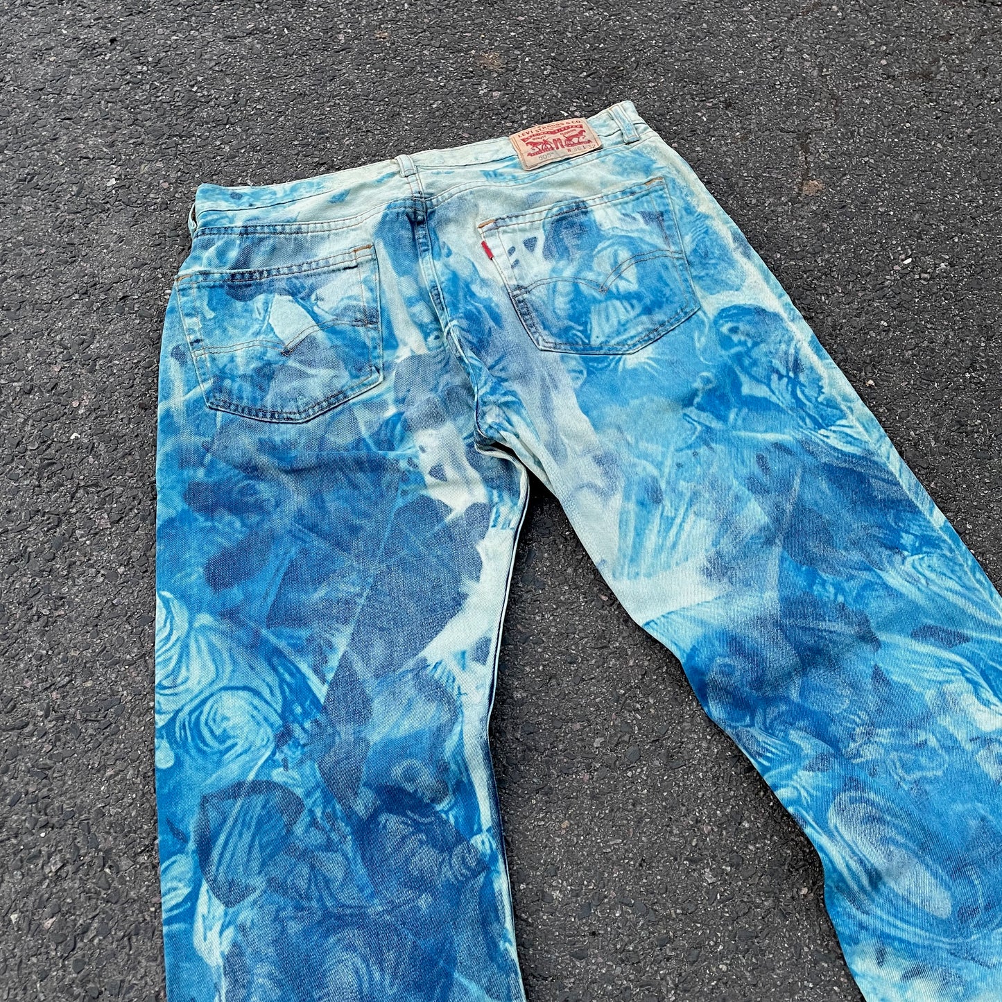 Custom Levi’s Cloudwash Jeans – Blue Tie-Dye Pattern | 1 of 1 Vintage Denim Art
