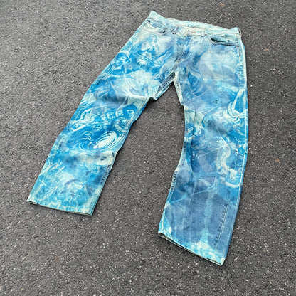 Custom Levi’s Cloudwash Jeans – Blue Tie-Dye Pattern | 1 of 1 Vintage Denim Art