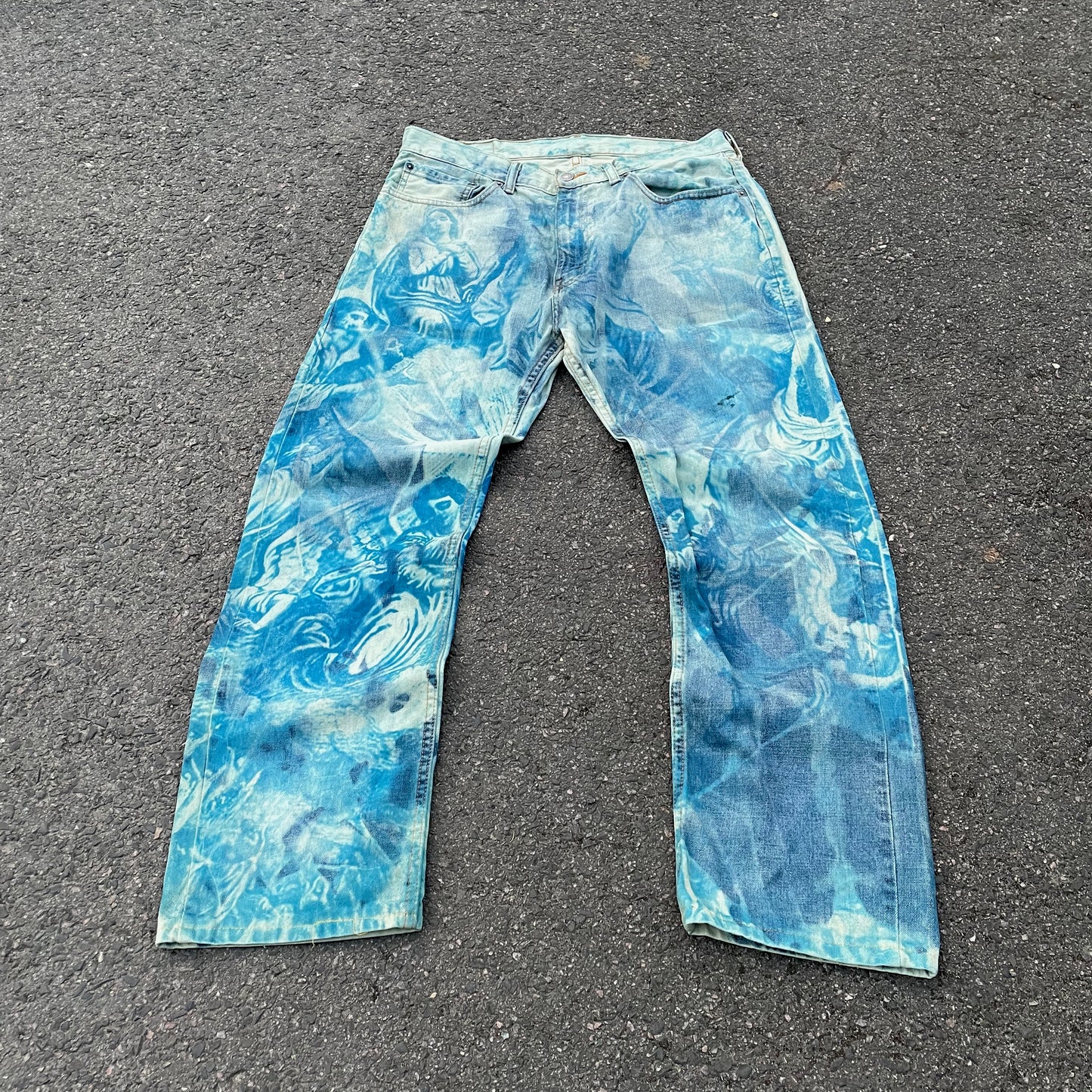 Custom Levi’s Cloudwash Jeans – Blue Tie-Dye Pattern | 1 of 1 Vintage Denim Art