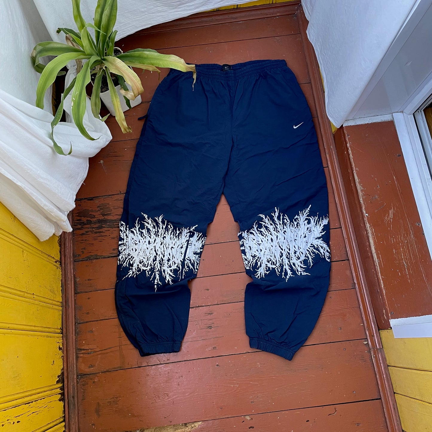 Custom Nike Vintage Track Pants – 90s Nylon Navy with White Print | Grunge 1 of 1