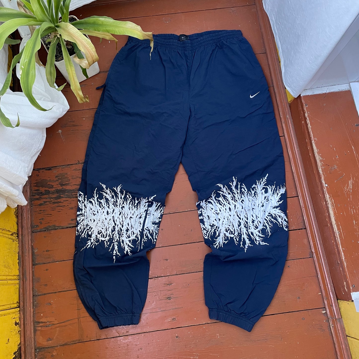 Custom Nike Vintage Track Pants – 90s Nylon Navy with White Print | Grunge 1 of 1