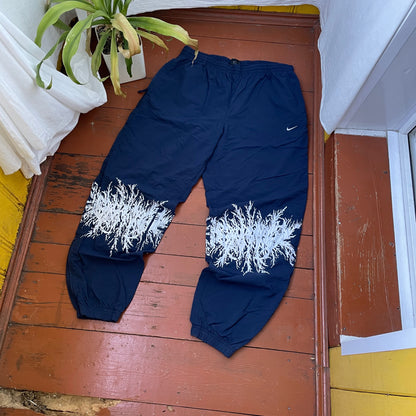 Custom Nike Vintage Track Pants – 90s Nylon Navy with White Print | Grunge 1 of 1