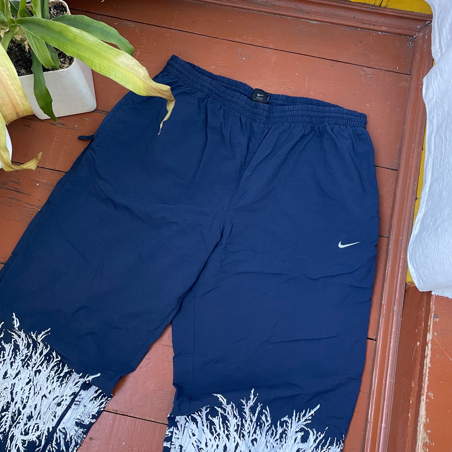 Custom Nike Vintage Track Pants – 90s Nylon Navy with White Print | Grunge 1 of 1