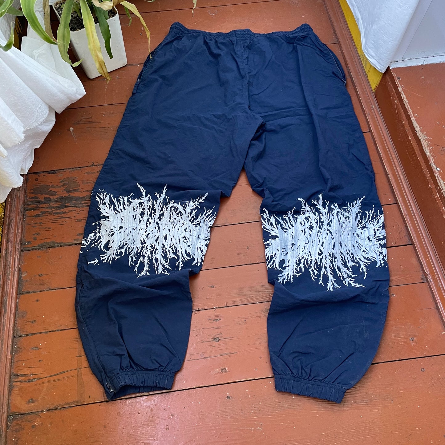 Custom Nike Vintage Track Pants – 90s Nylon Navy with White Print | Grunge 1 of 1