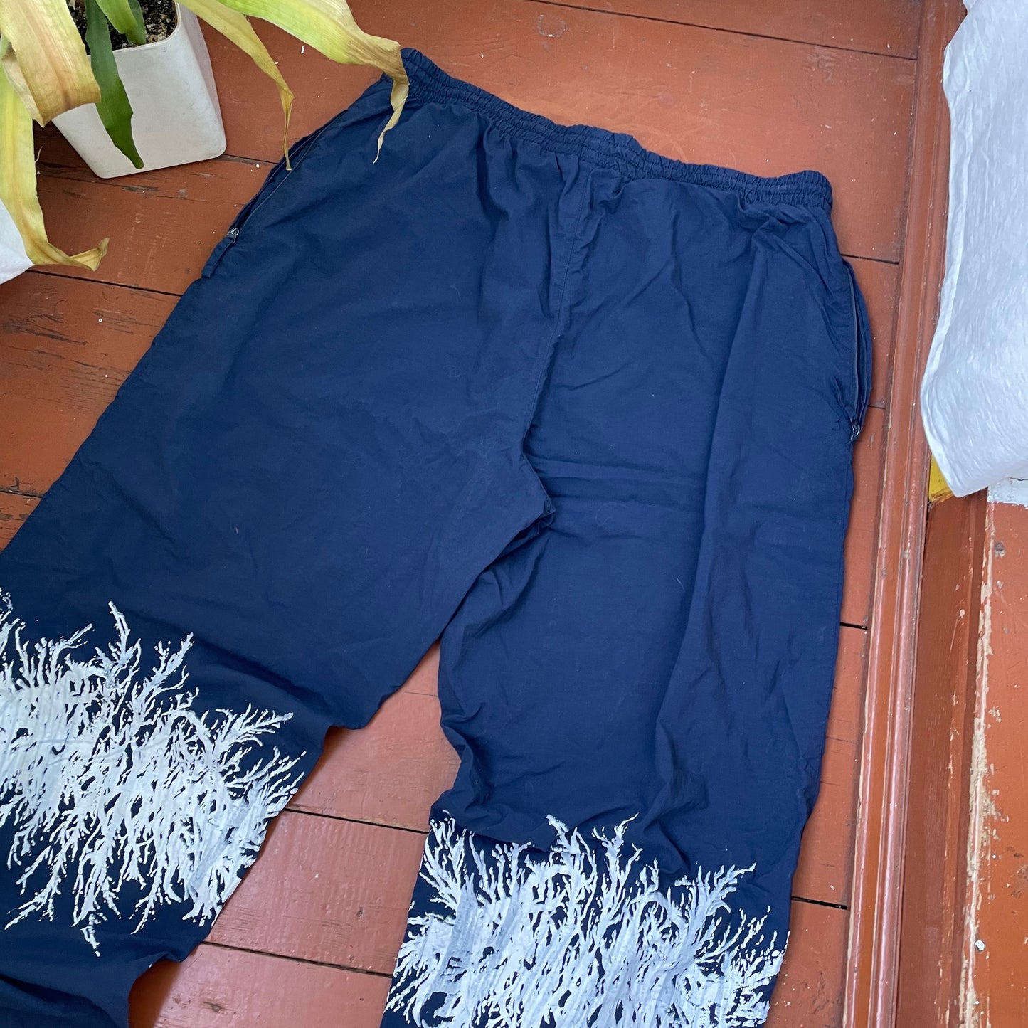 Custom Nike Vintage Track Pants – 90s Nylon Navy with White Print | Grunge 1 of 1