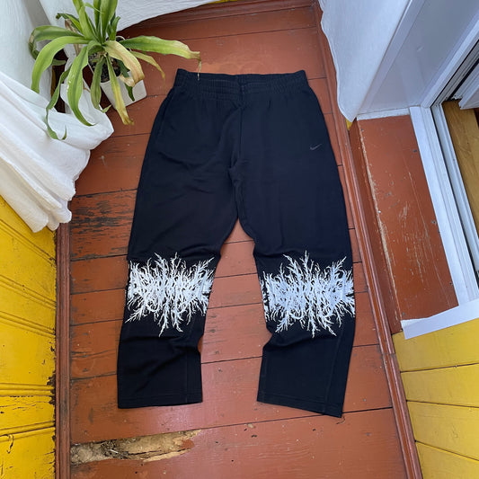 Custom Nike Sweatpants – Black with White Grunge Print | Vintage Streetwear 1 of 1