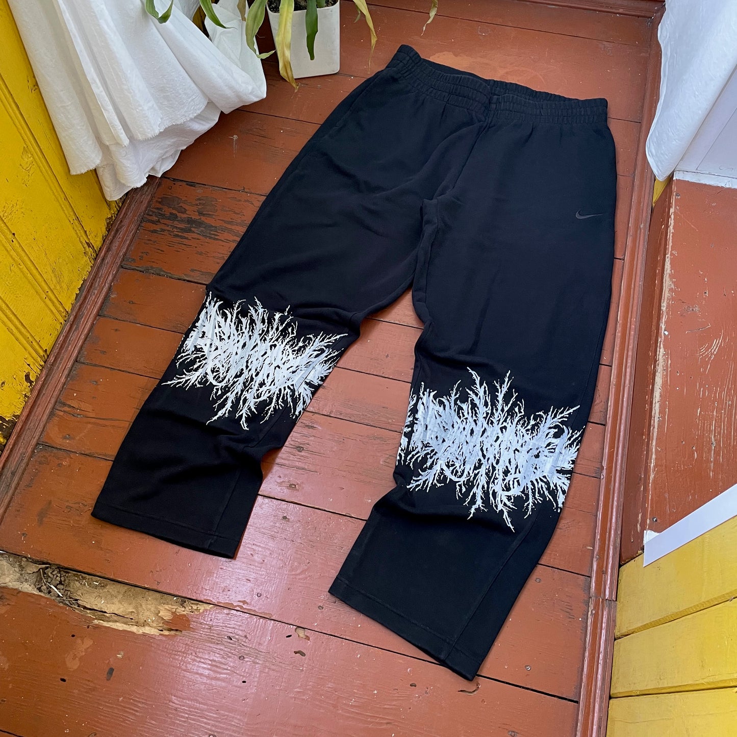Custom Nike Sweatpants – Black with White Grunge Print | Vintage Streetwear 1 of 1