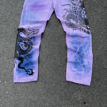 Custom Levi’s Dragon Jeans – Purple & Indigo Gradient with Black Dragon Print | 1 of 1 Vintage Denim Art