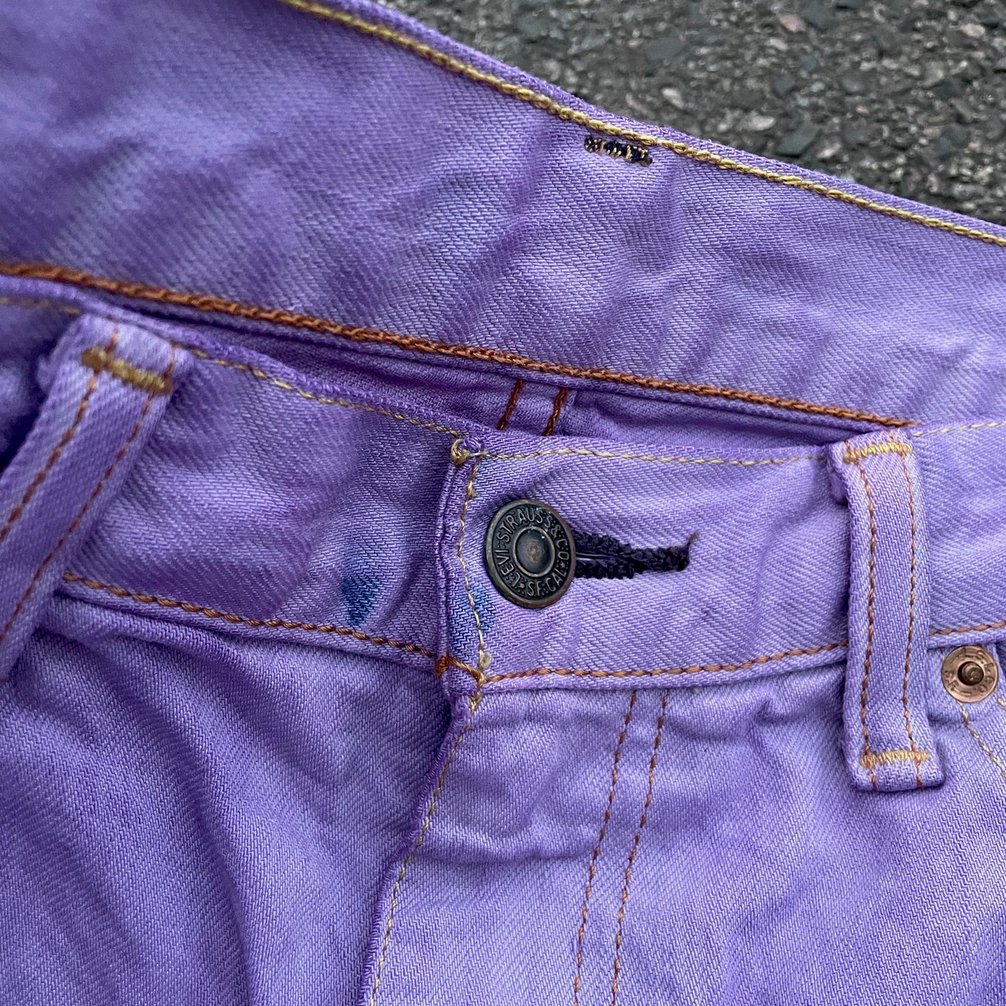 Custom Levi’s Dragon Jeans – Purple & Indigo Gradient with Black Dragon Print | 1 of 1 Vintage Denim Art