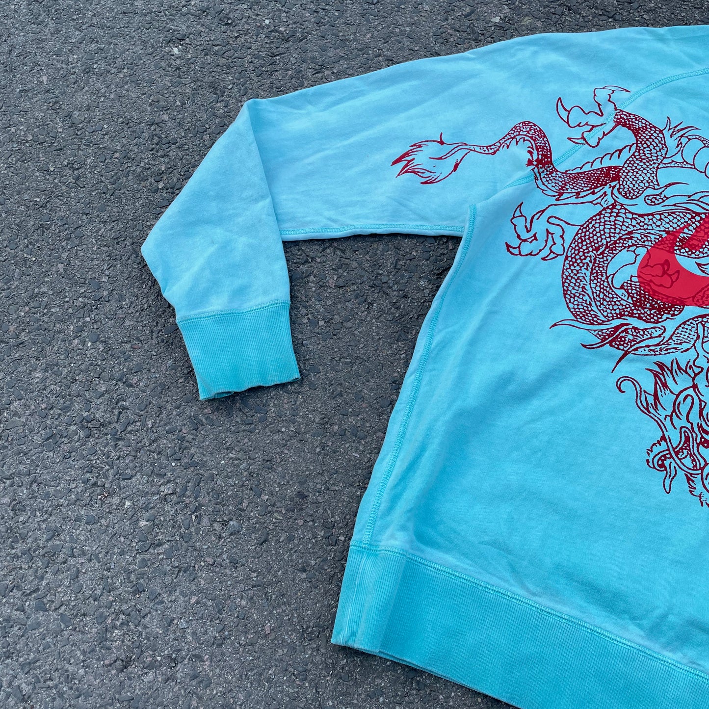 Custom Nike Dragon Sweatshirt – Bright Blue Crewneck with Red Dragon & Logo | Vintage Streetwear 1 of 1