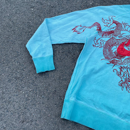 Custom Nike Dragon Sweatshirt – Bright Blue Crewneck with Red Dragon & Logo | Vintage Streetwear 1 of 1