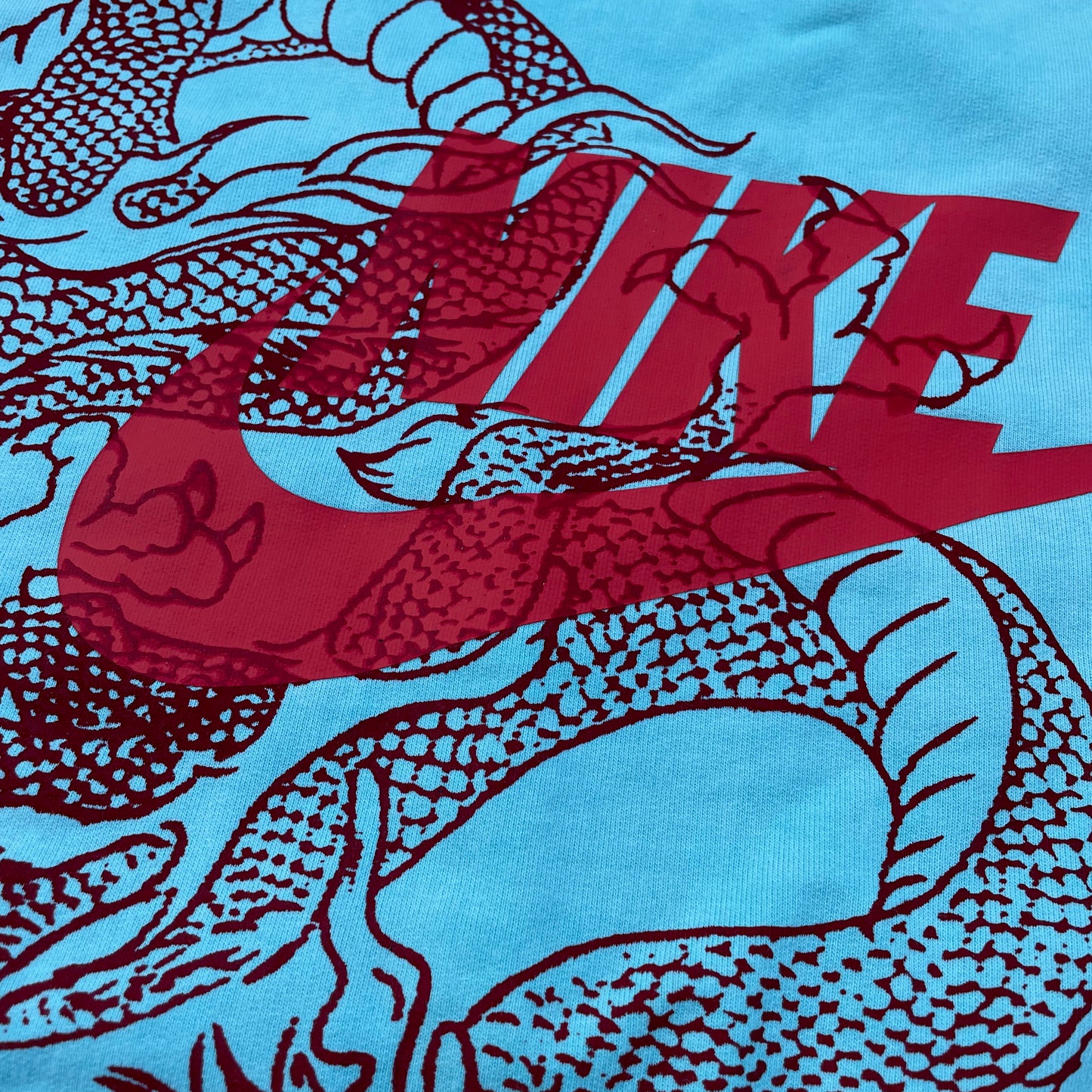 Custom Nike Dragon Sweatshirt – Bright Blue Crewneck with Red Dragon & Logo | Vintage Streetwear 1 of 1