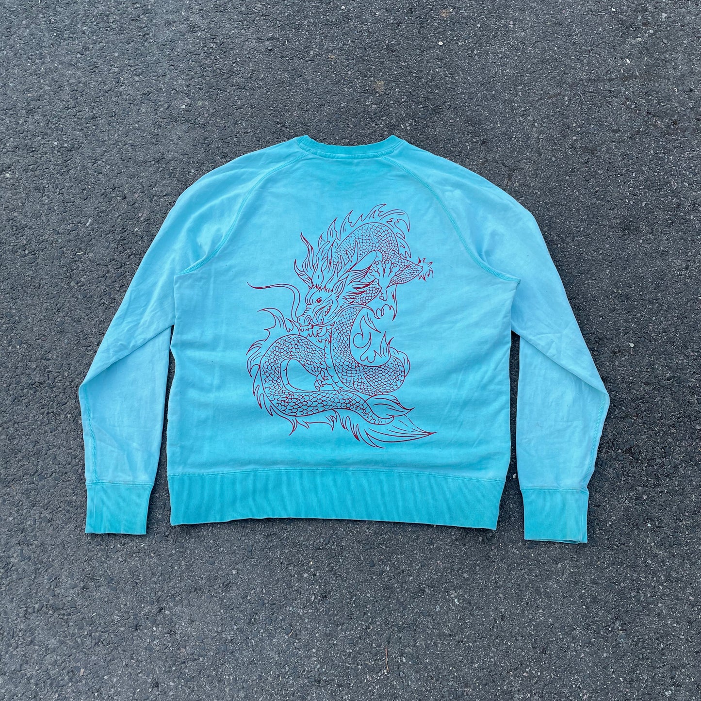 Custom Nike Dragon Sweatshirt – Bright Blue Crewneck with Red Dragon & Logo | Vintage Streetwear 1 of 1