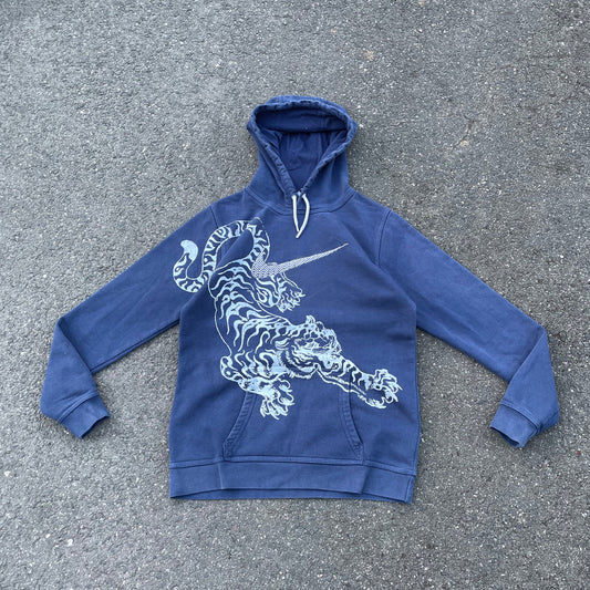 Custom Nike Tiger Hoodie – Faded Blue Hoodie with White Tiger Art | Vintage Streetwear 1 of 1