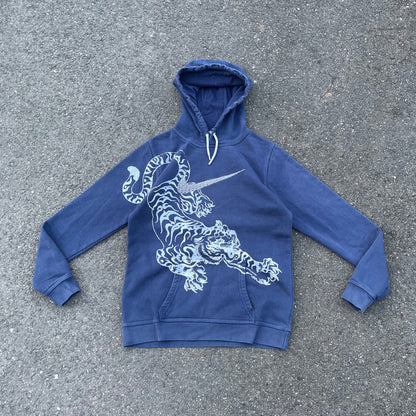 Custom Nike Tiger Hoodie – Faded Blue Hoodie with White Tiger Art | Vintage Streetwear 1 of 1