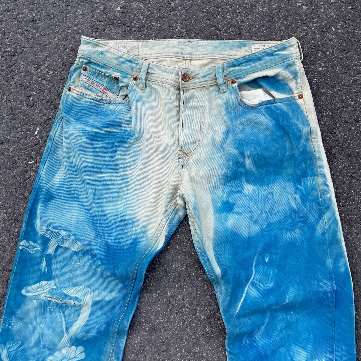 Custom Diesel Mushroom Pants – Surreal Fungal Art  | Vintage 1 of 1
